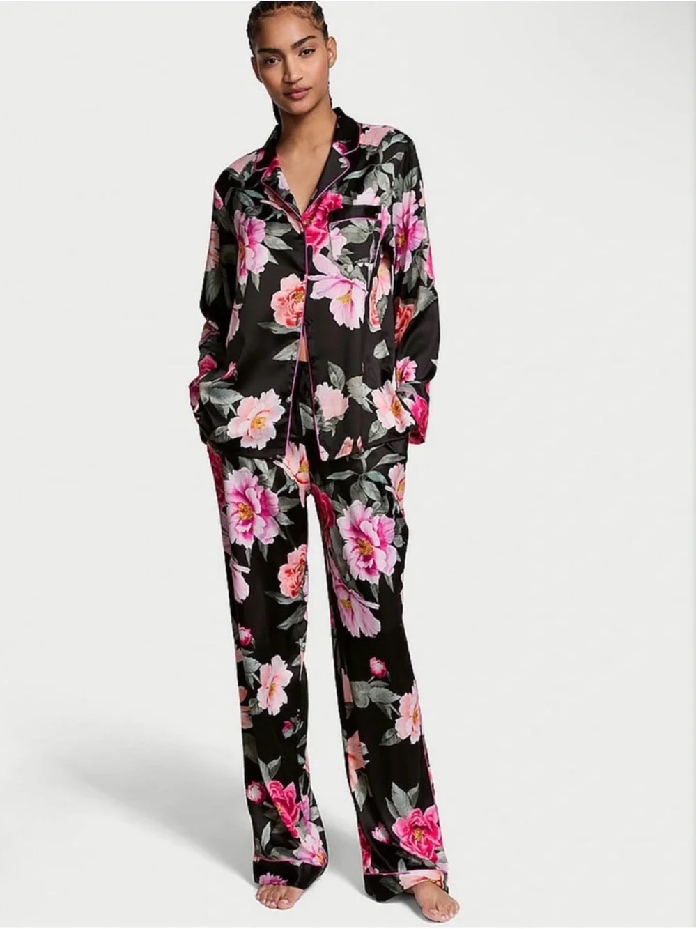 Victoria's Secret Floral Satin Pajama Set Size XS